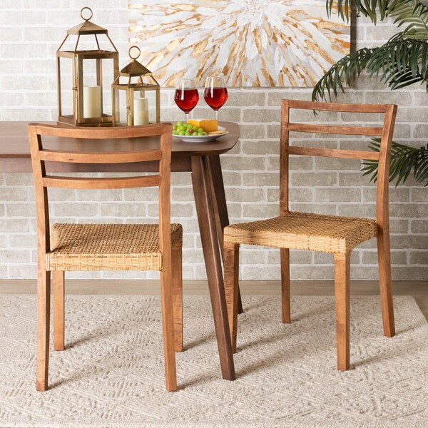 Baxton Studio Arthur MidCentury Modern Walnut Brown Mahogany Wood and Natural Rattan 2Piece Dining Chair Set 211-2PC-12759-ZORO - main
